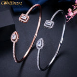 CWWZircons Rose Silver CZ Crystal Round Cuff Bangles Women Dress Jewelry
