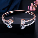 CWWZircons Rose Silver CZ Crystal Round Cuff Bangles Women Dress Jewelry