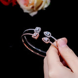 CWWZircons Rose Silver CZ Crystal Round Cuff Bangles Women Dress Jewelry