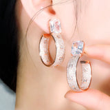 CZ Pave Circle Round 585 Rose Plated Big Hoop Earring CZ721