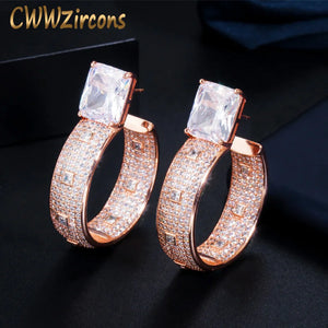 CZ Pave Circle Round 585 Rose Plated Big Hoop Earring CZ721