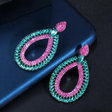CWWZircons Round Drop Red CZ Stone Dangle Earrings CZ702