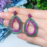 CWWZircons Round Drop Red CZ Stone Dangle Earrings CZ702