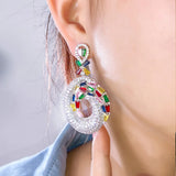 CWWZircons African Cubic Zirconia Long Brides Earrings for Wedding