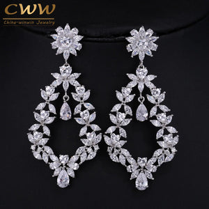 CWWZircons Vintage Large CZ Flower Drop Earrings