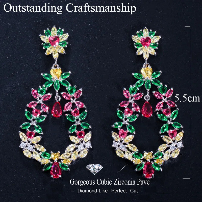 CWWZircons Vintage Large CZ Flower Drop Earrings