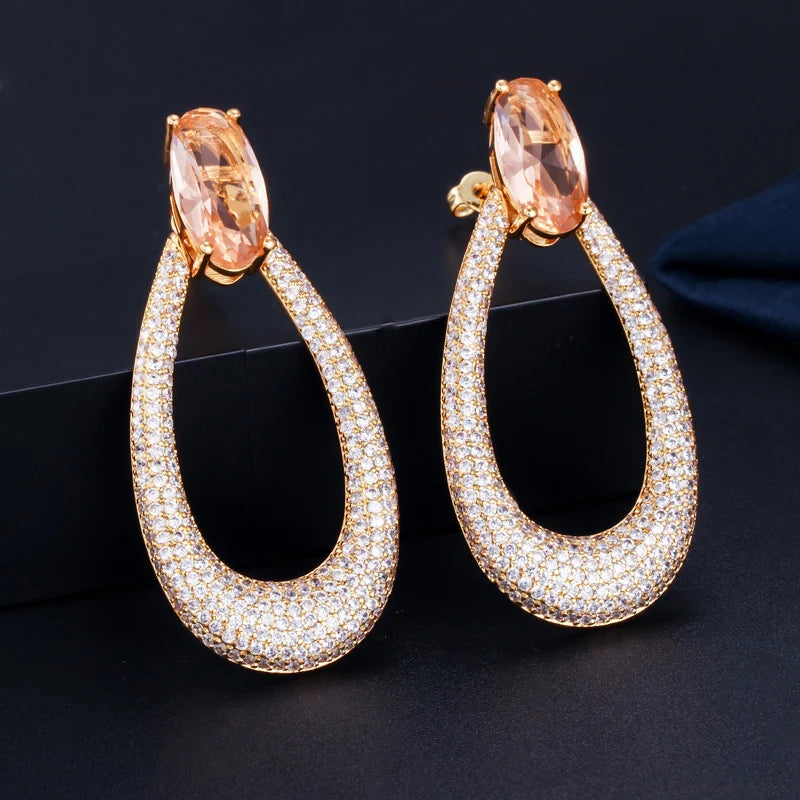 Yellow CZ Long Round Drop Earrings CZ583
