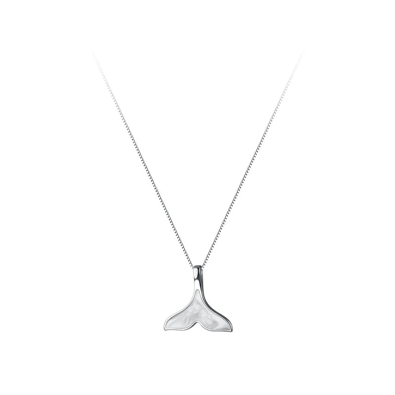 925 Silver Fish Tail Pendant Necklace Box Chain for Women