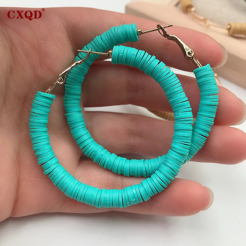 Vintage Polymer Clay Loop Earrings for Women - 50mm Round Circle Jewelry