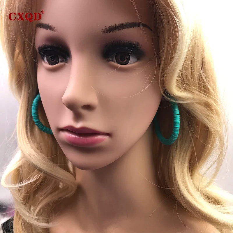 Vintage Polymer Clay Loop Earrings for Women - 50mm Round Circle Jewelry