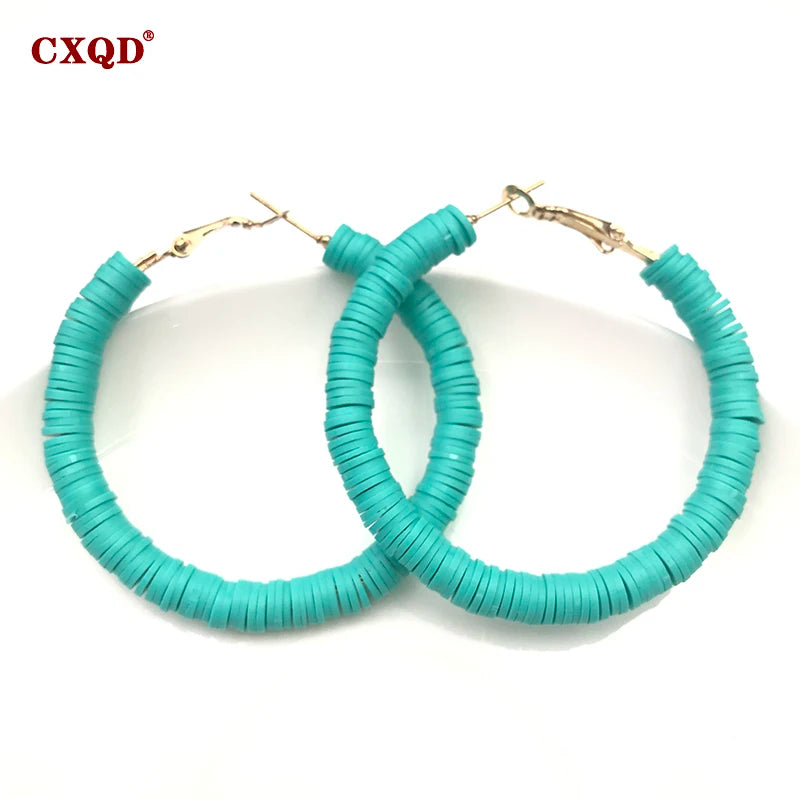 Vintage Polymer Clay Loop Earrings for Women - 50mm Round Circle Jewelry