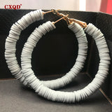 Vintage Polymer Clay Loop Earrings for Women - 50mm Round Circle Jewelry