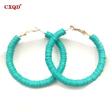 Vintage Polymer Clay Loop Earrings for Women - 50mm Round Circle Jewelry