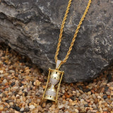 Hourglass Pattern Pendant Necklace CZ Hip Hop Iced Out Jewelry Men Women