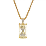 Hourglass Pattern Pendant Necklace CZ Hip Hop Iced Out Jewelry Men Women