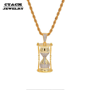 Hourglass Pattern Pendant Necklace CZ Hip Hop Iced Out Jewelry Men Women