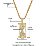 Hourglass Pattern Pendant Necklace CZ Hip Hop Iced Out Jewelry Men Women