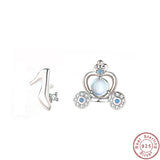 S925 Sterling Silver Stud Earrings Crystal Shoe Pumpkin Car for Women