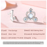 S925 Sterling Silver Stud Earrings Crystal Shoe Pumpkin Car for Women