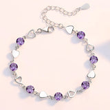S925 Sterling Silver Clear Pink CZ Love Heart Bracelet for Women