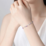 S925 Sterling Silver Clear Pink CZ Love Heart Bracelet for Women