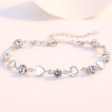 S925 Sterling Silver Clear Pink CZ Love Heart Bracelet for Women