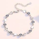 S925 Sterling Silver Clear Pink CZ Love Heart Bracelet for Women