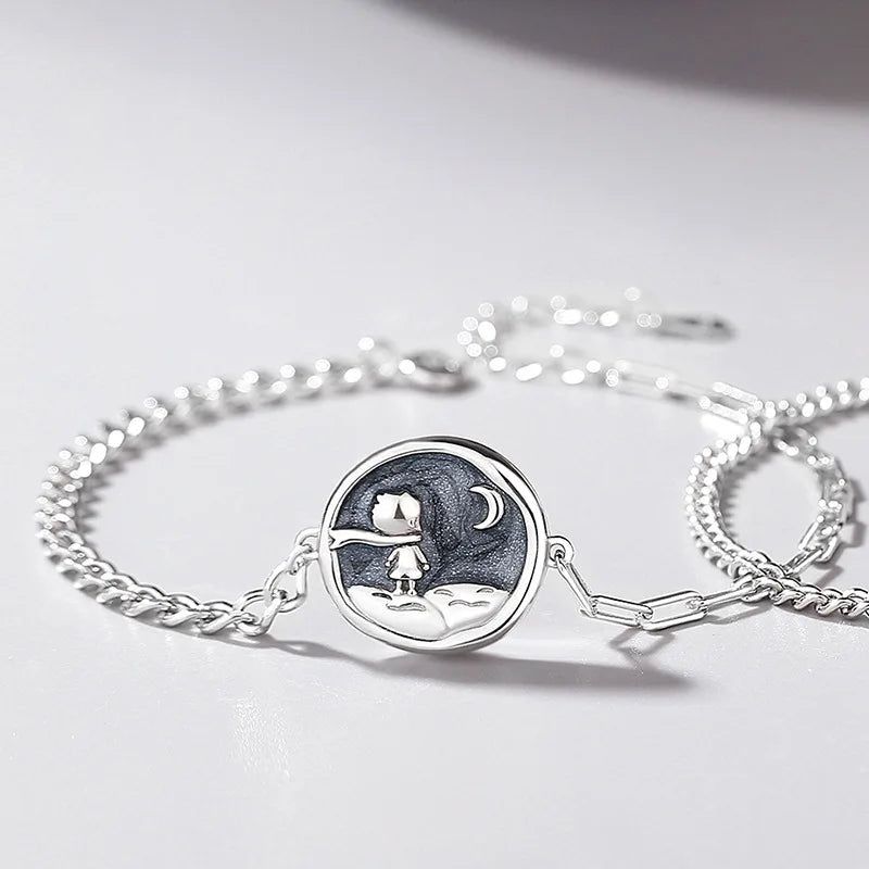 European S925 Sterling silver Prince and Fox Lover Couple Bracelet Chain