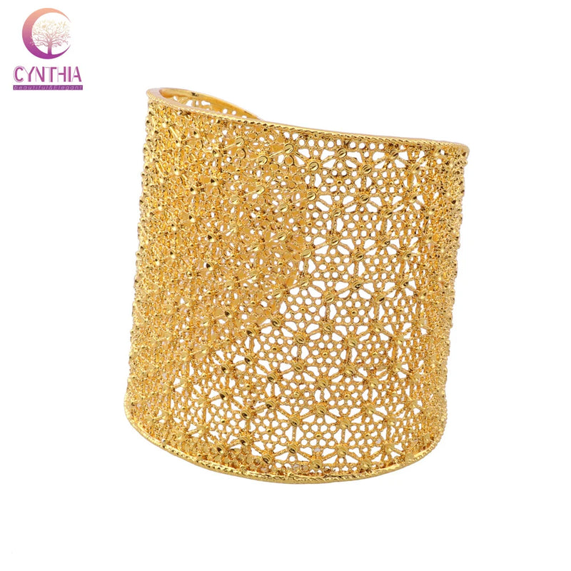 CYNTHIA Wide Bridal Hand Bangle Hollow Open Cuff Bracelet