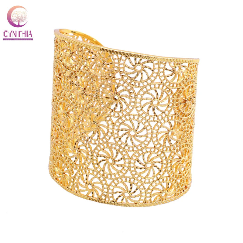 CYNTHIA Golden Bangles for Women Wide Bracelet Arabic Bridal Hand Bangles