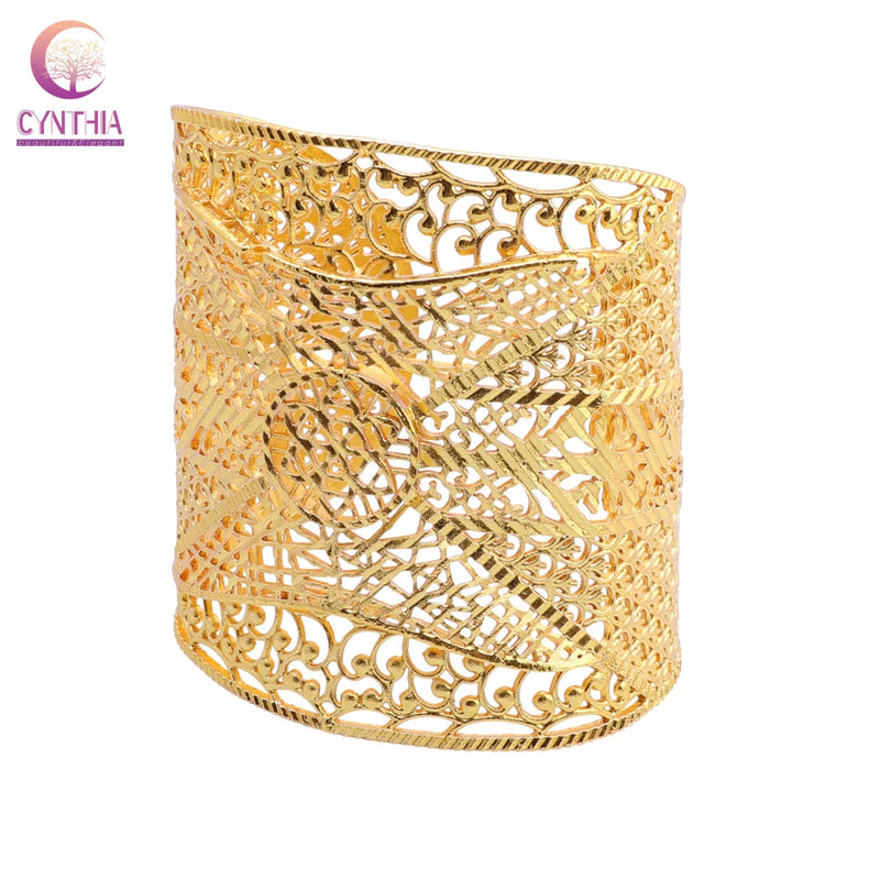 CYNTHIA Dubai Wide Bracelet Bangle for Women African Jewelry Bridal