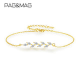 925 Silver Leaf CZ Chain Bracelet Women Jewelry