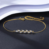 925 Silver Leaf CZ Chain Bracelet Women Jewelry