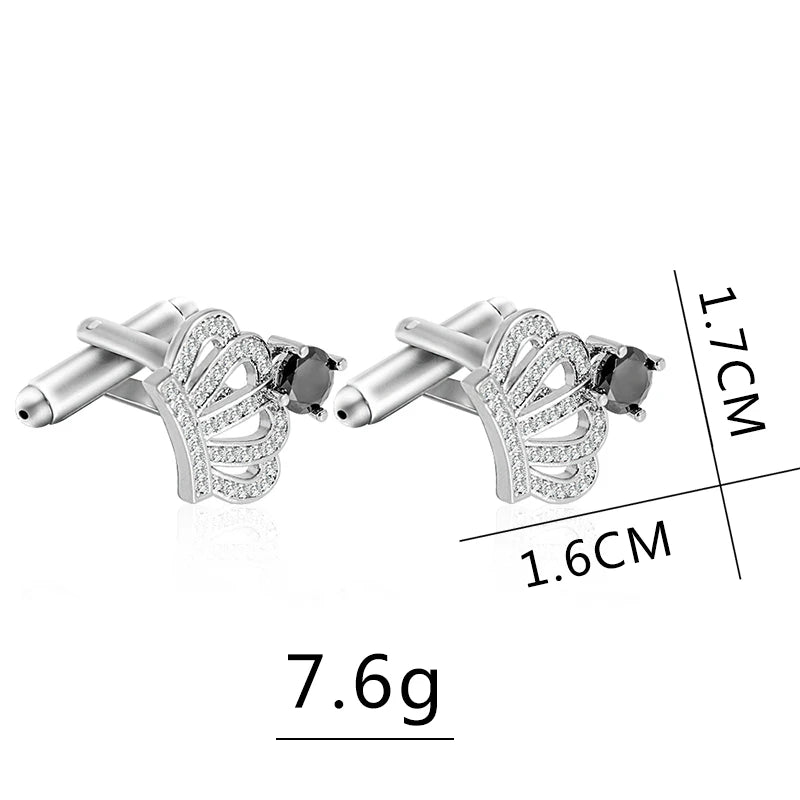 Classic Crystal CZ Crown Cufflinks Bling Cuff Links