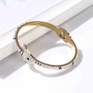CZ Crystal Spring Clasp Bangles Stainless Steel for Women Men Snake Bracelet
