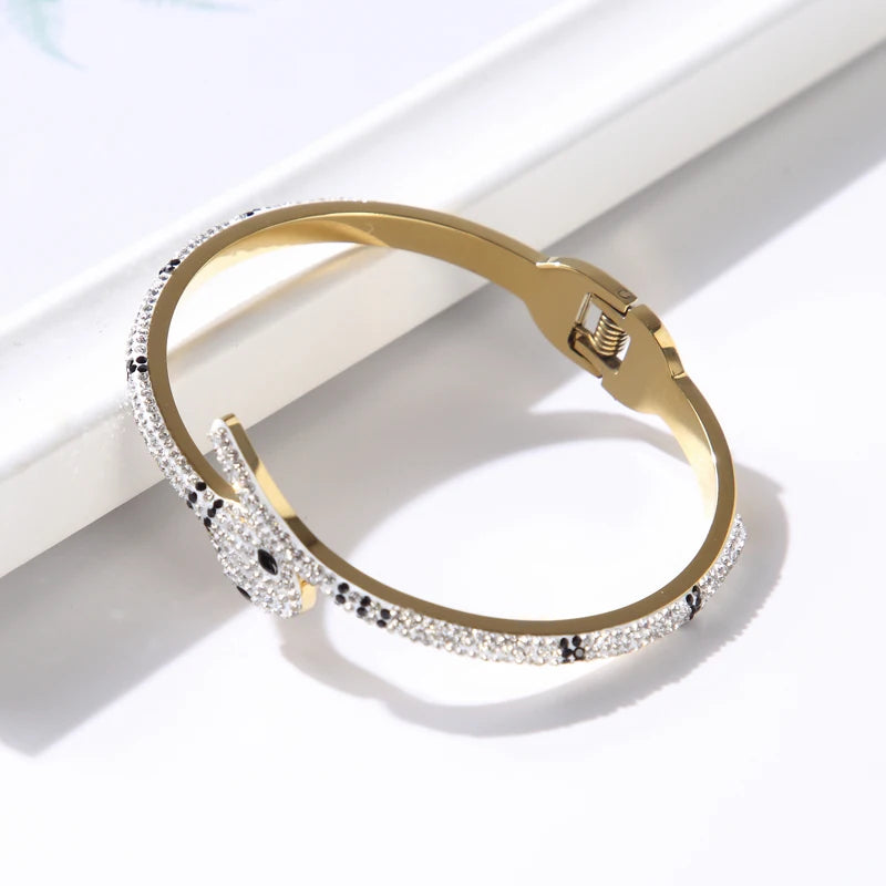 CZ Crystal Spring Clasp Bangles Stainless Steel for Women Men Snake Bracelet
