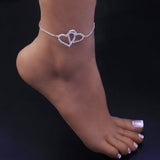 CZ Double Heart Foot Anklets For Women Boho Beach Ankle Bracelet