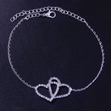 CZ Double Heart Foot Anklets For Women Boho Beach Ankle Bracelet