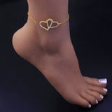 CZ Double Heart Foot Anklets For Women Boho Beach Ankle Bracelet
