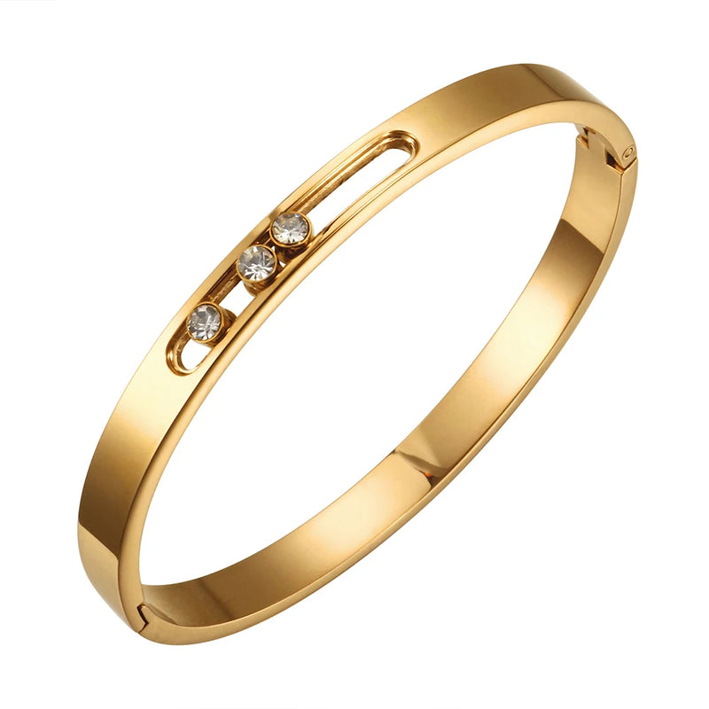 CZ Golden Woman Bracelet Bangle Crystal Rhinestones Sliding Party Band