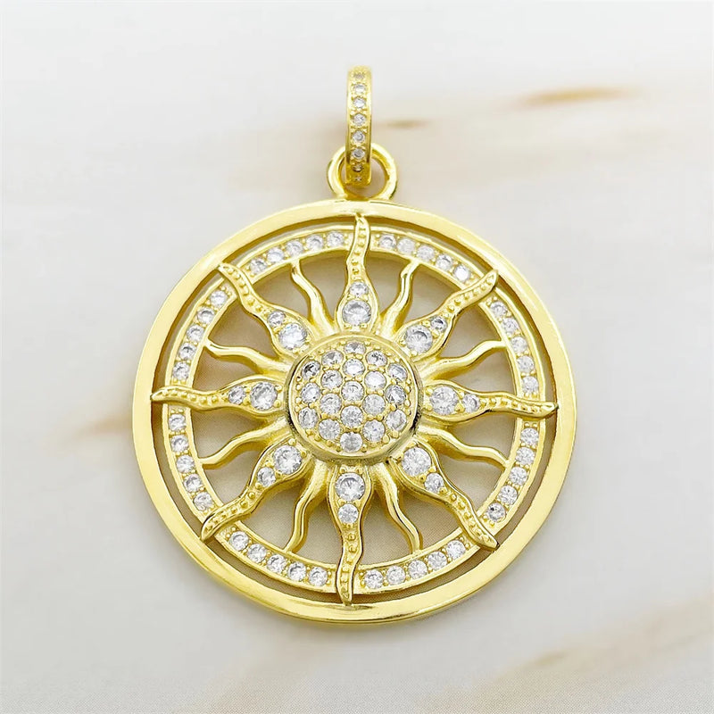 Sun Pendants 925 Silver With Zirconia Golden - Fine Jewelry for Women