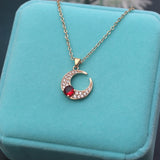Moon Crystal Pendant Necklace CZ Stone Zircon Crescent Vintage Jewelry