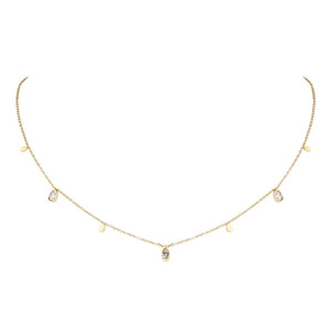 CZ Teardrop Charm Choker Necklace, Water Drop Layering Dangling