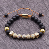CZ Zircon Ball Charm Bracelet 8mm Beads Men Women Braided Jewelry