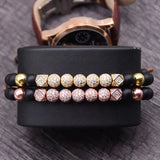 CZ Zircon Ball Charm Bracelet 8mm Beads Men Women Braided Jewelry