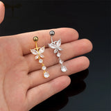 CZ Zircon Butterfly Belly Button Rings 14G Stainless Steel Navel Piercing