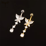 CZ Zircon Butterfly Belly Button Rings 14G Stainless Steel Navel Piercing