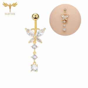 CZ Zircon Butterfly Belly Button Rings 14G Stainless Steel Navel Piercing