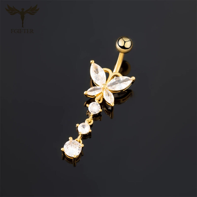 CZ Zircon Butterfly Belly Button Rings 14G Stainless Steel Navel Piercing
