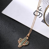 CZ Zircon Cactus Pendant Necklace Women Accessories Gift